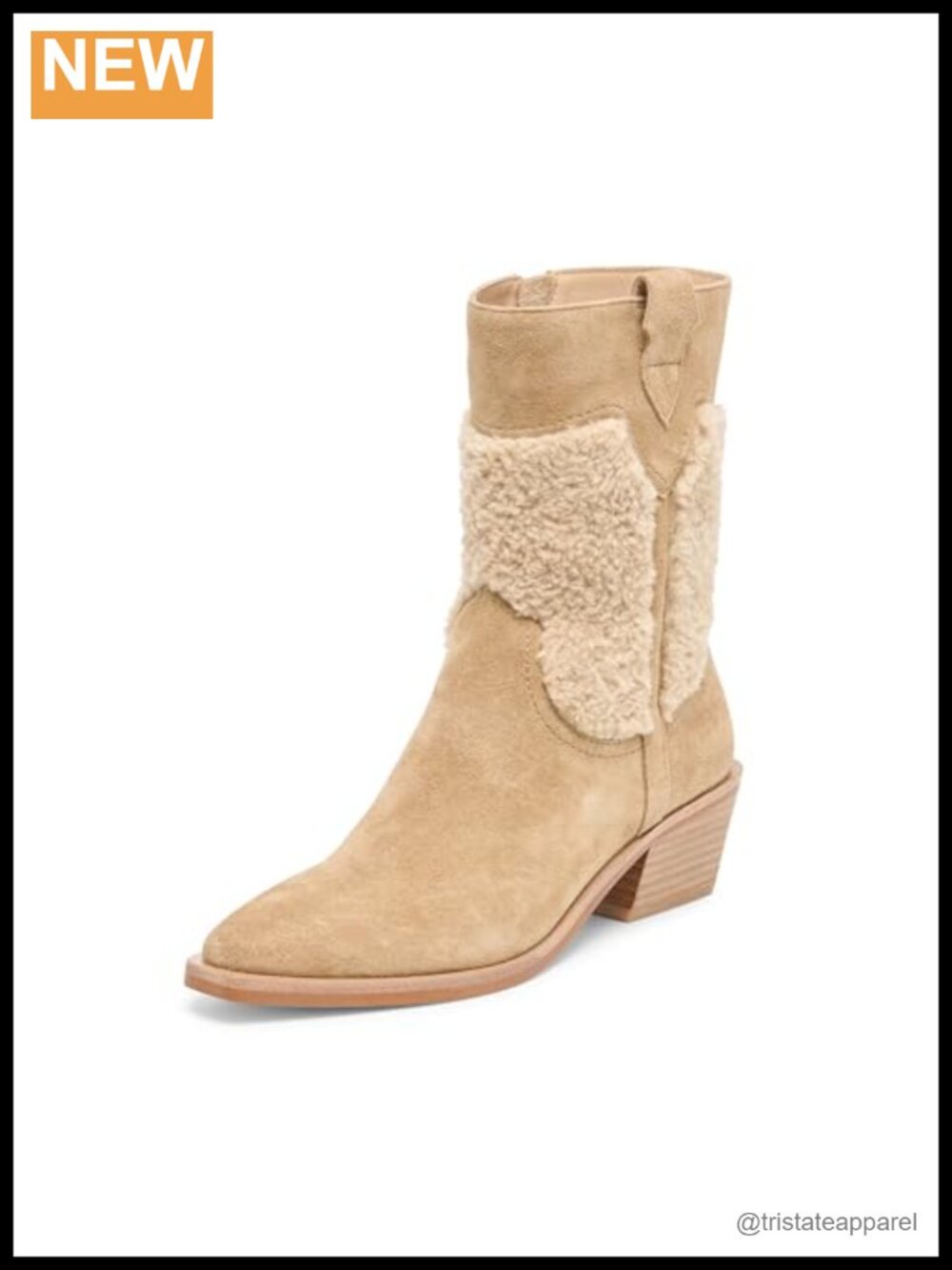Salil Plush Mid Calf Boot Suede Block Heel Pull-On Nylon